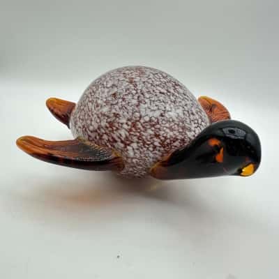 Beautiful Amber & White Art Glass Turtle (hollow)