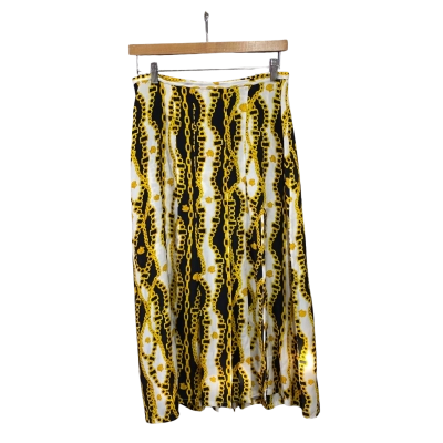 Rixo Womens  Size S Silk Pleated Skirt Black  / White / Yellow 