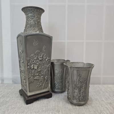 Royal Selangor Pewter - Four Seasons Vase & 2 Matching Cups