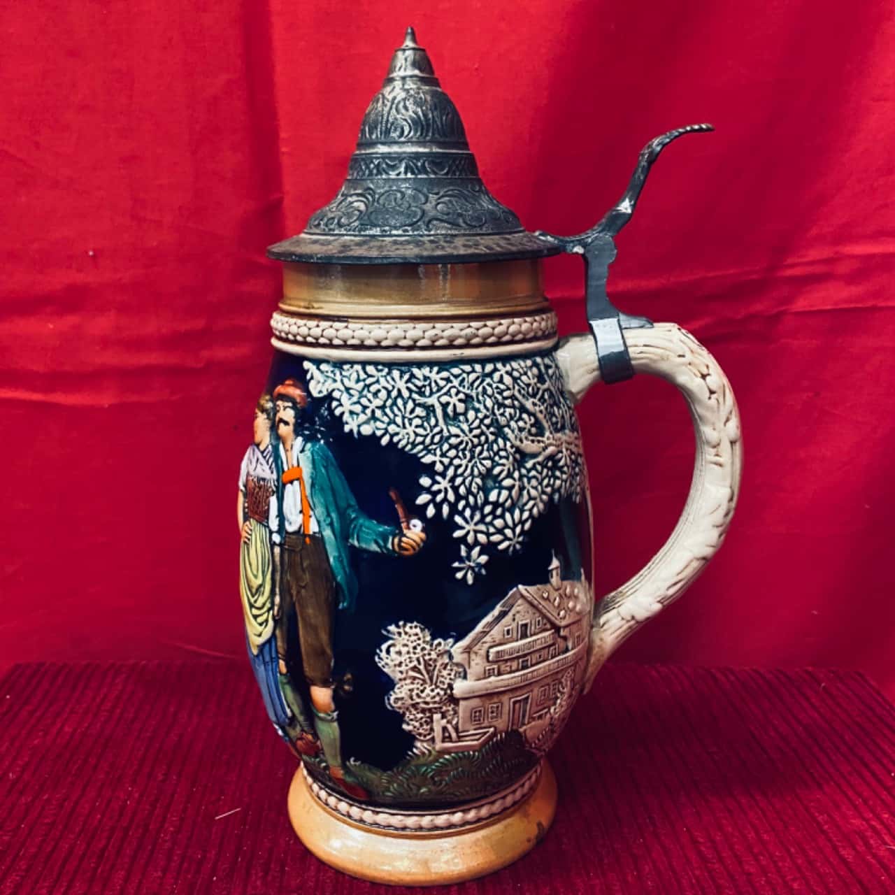 West Germany Beer Stein 28 cm with Hinged Pewter Lid