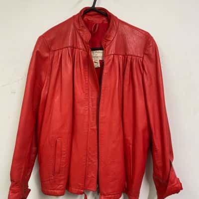  Womens  Size 16 Leather Jacket Red 