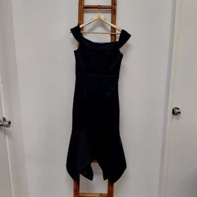 Bariano Turqouise off Shoulder Midi Dress Navy Blue Size 12 BNWT