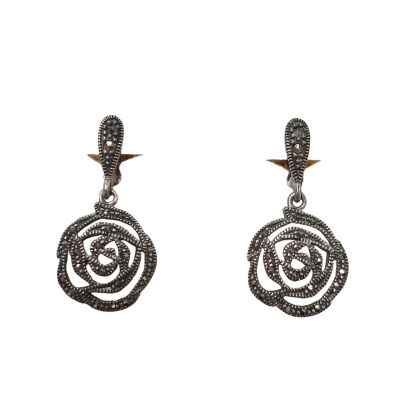  Women's Silver and Marcasite Rose Earrings 