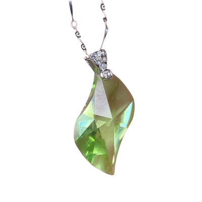 Green Glass Pendant Necklace with S925 Silver Chain