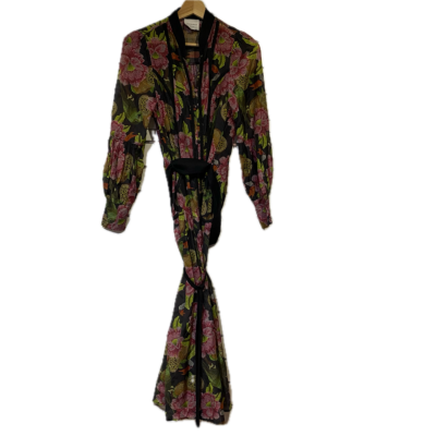 Once/Was Womens Dress Size 0 Black / Floral/  Green /  Pink Silk and Cotton Blend