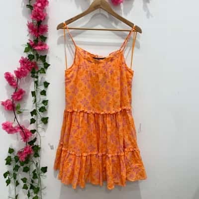 Sportsgirl Womens Shoestring Strap Floral Dress Size 10 Orange 