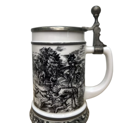 Vintage BMF Bierseidel Lidded Milk Glass Beer Stein Made in West Germany 