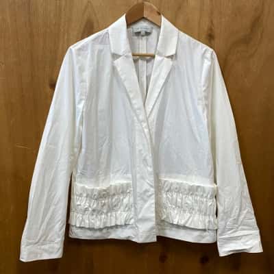 Lee Mathews Off-White Ruffle Pocket Jacket Size 2