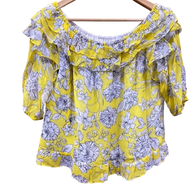 Seed Heritage Yellow Floral Patterned Off-Shoulder Top Size 8