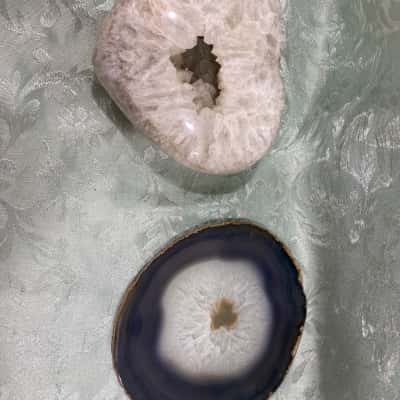 Heart Shaped Druzy Agate & Polished Agate Slice
