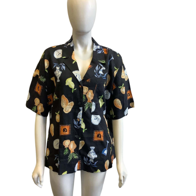 BNWT Foxwood Women's Size 18 Italian Summer Shirt Black 