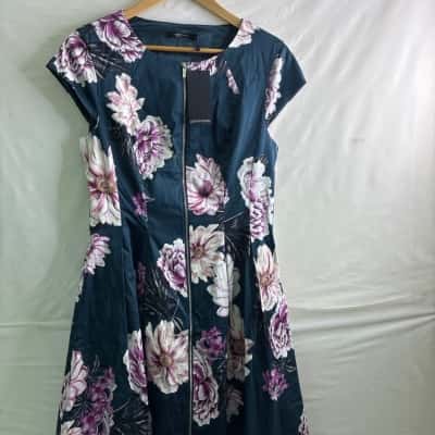 Portmans Womens  Size 12 Midi Dress Floral / Navy Blue 