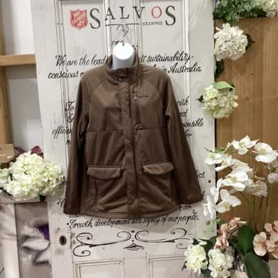Kathmandu Brand! MOCK-NECK COLLAR FULL FRONT ZIPPER & LARGE FRONT POCKETS WITH ZIPPER ACCENTS! Womens  Size M Jumper Brown 