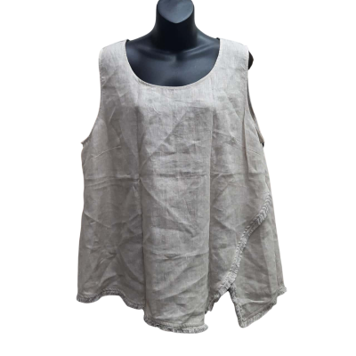 PINGPONG Sleeveless 100% Linen Top with Frayed Hem in Size 16
