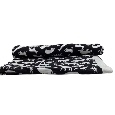 Fabric - Lightweight Stretch Cotton - Black with White Animals (FAB4)