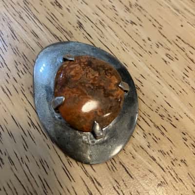  Vintage Modernist Jasper? Stone Brooch