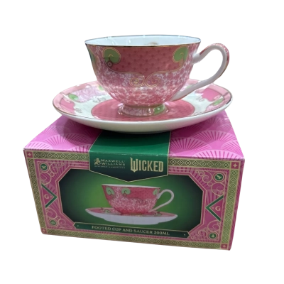 Maxwell Williams Wicked The Movie Porcelain Footed Tea Cup & Saucer Gift Boxed Gold Trim Glinda