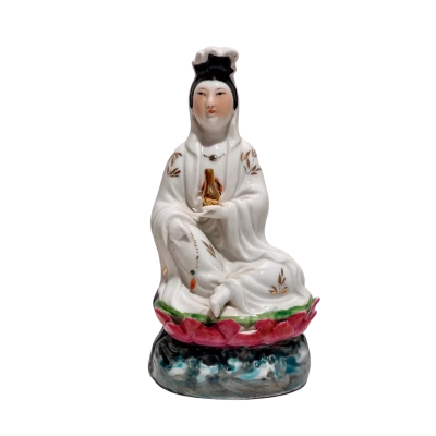 Vintage Chinese Guanyin / Kwan Yin Porcelain Figurine on Lotus Base