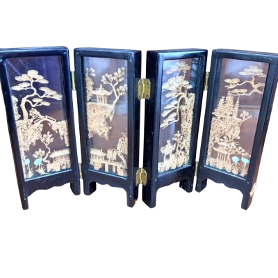 Vintage China Table Screen Folding Cork