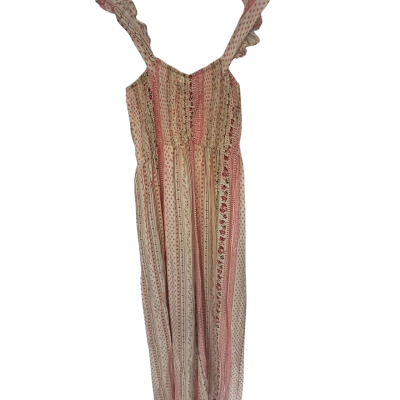 Tree of Life Womens  Size L Sleeveless Jumpsuit Cream / Floral / Orange / Pink  
