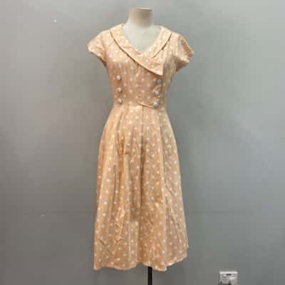  Voodoo Vixen Womens  Size 12 Midi Dress Peach / Polka Dot / White 