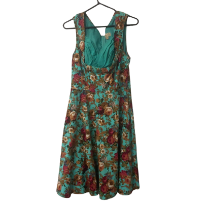 Women’s Lindy Bop  Size 14 Floral / Teal Summer Dress Vintage