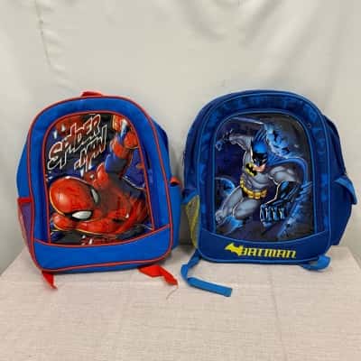  Kids Back Packs Red/Blue Spider Man & Batman 2PCs