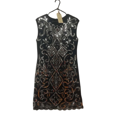 Womens Caroline Morgan Size 16 Black Midi Dress with Sequin Detailing