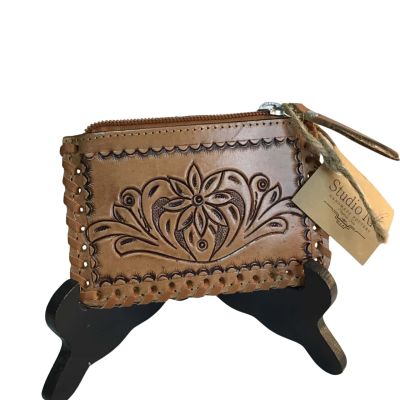 Tooled Leather Cowhide Coin Purse