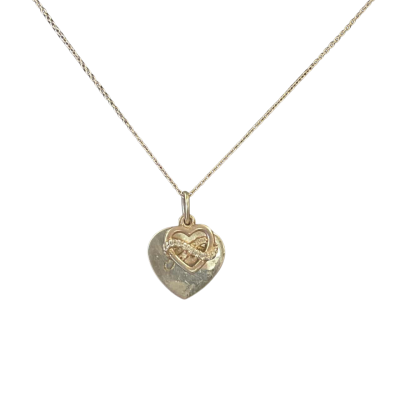  Womens Necklace Sterling Silver with Two Hearts (Pendant Stamped 925 and Engraved “J.T”, Chain Stamped 925 NVC)