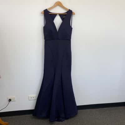 Bariano Navy Blue Adriana V Neck Gown Maxi Dress  Size 14 