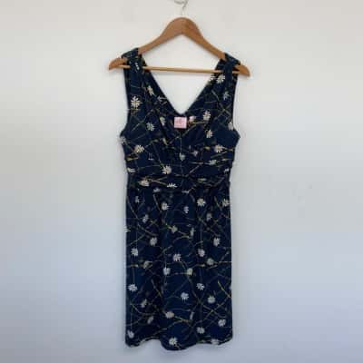 Leona Edmiston Navy Blue Floral Sleeveless Mini Dress  Size 12 