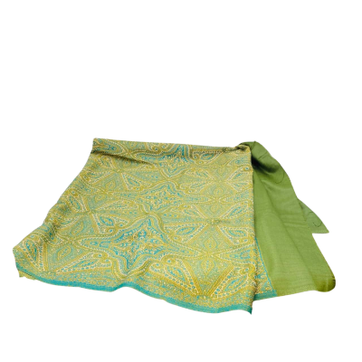 BNWT Indian Fabric 205 x 200 cm Made in Kashmir  Green / Gold     Fab1