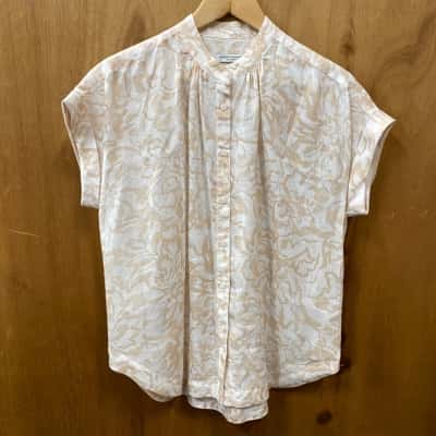 Sportscraft Cream/White Floral Linen Shirt Size 12