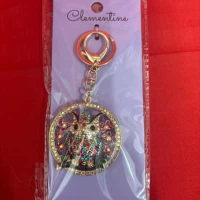 Women's Clementine Gold Tone Circular Owl Embellished with colourful Rhinestones & floral Details Keyring