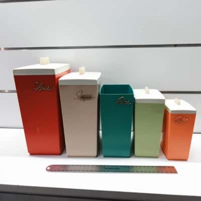 Retro-Style Multi-Color Kitchen Canister Set (Sugar, Rice, Coffee, Tea, Flour)