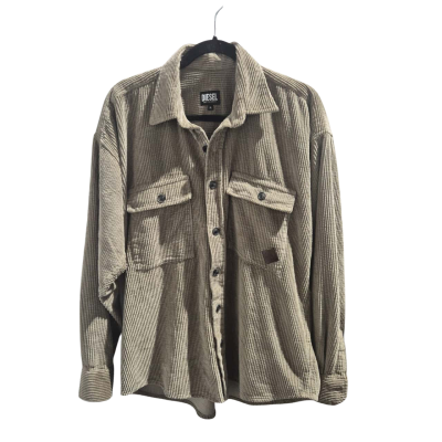 Diesel Mens  Size XL Long Sleeve Corduroy Shirt Olive w Logo across the back 