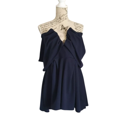 Boohoo Womens  Size 16 UK Off-the-shoulder Playsuit Navy Blue BNWT