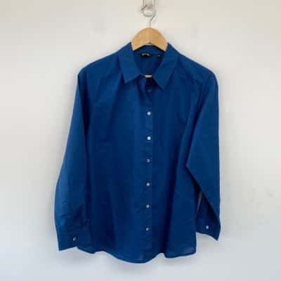 Fabindia Blue Linen Long Sleeve Shirt  Size XL 
