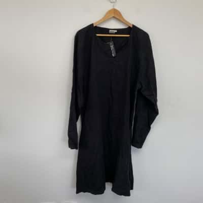  Grimfrost Black 100% Linen Long Sleeve Mini Dress Size XXL