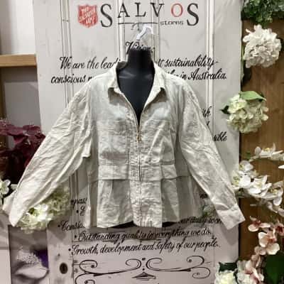 Veronika Maine Brand! STUNNING FULL ZIP LINEN JACKET! Womens  Size 14 Cropped Jacket Beige 