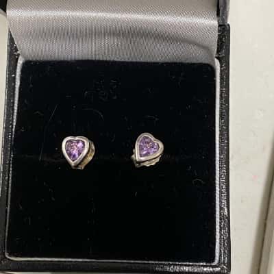 Women's Purple Heart Earrings. 925 Silver