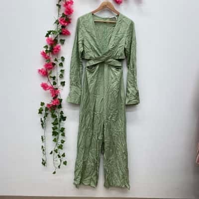 Pearl+Sea Womens Long Sleeve Jumpsuit Size 14 Green 