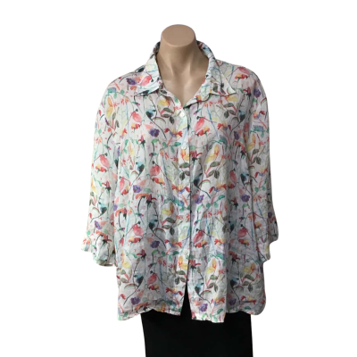 Callan Designs Womens Size 22 White / Multicoloured / Pattern 100% Linen 3/4 Sleeve Short
