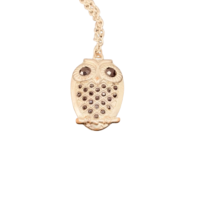  Womens Owl Pendant Necklace Black  / Silver 
