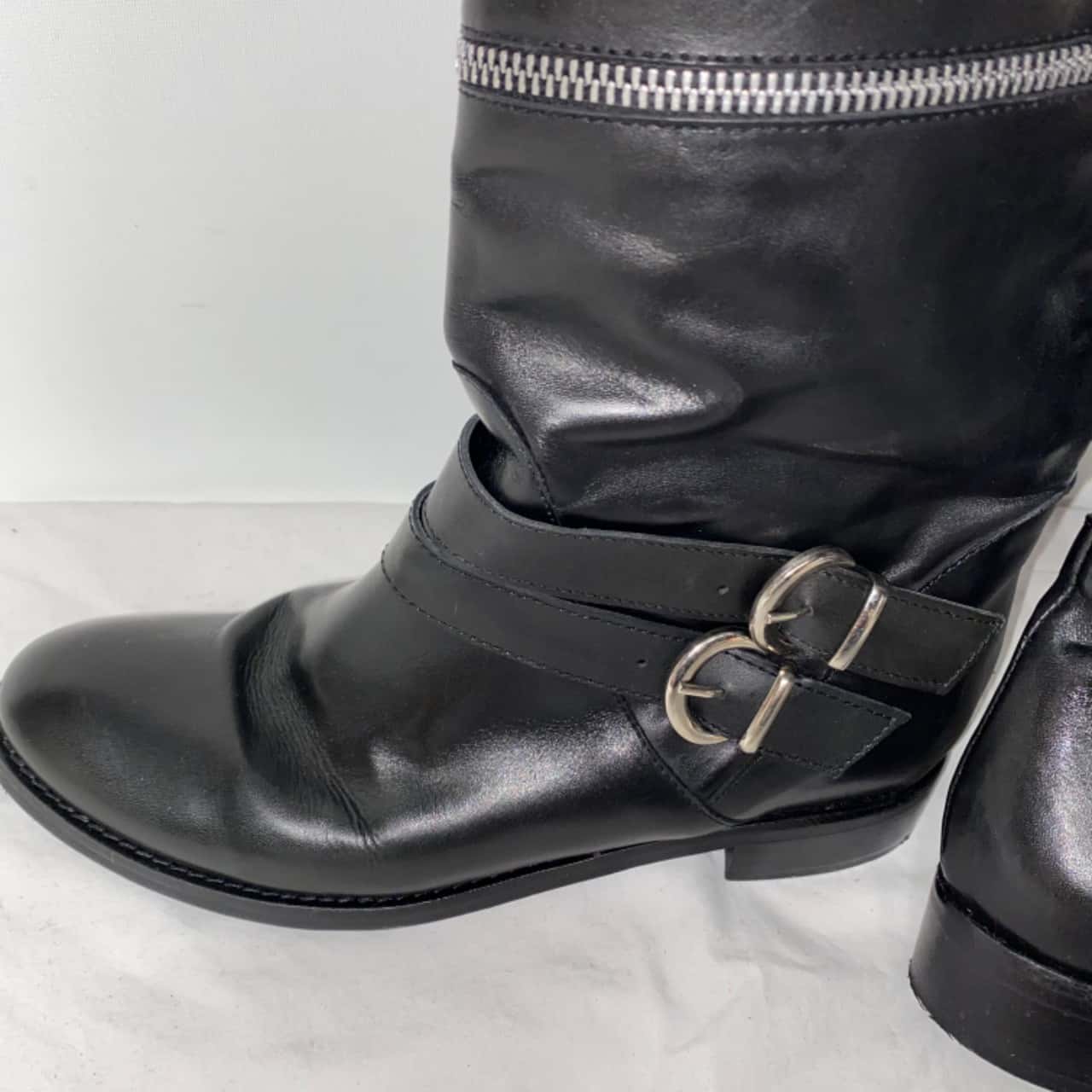 double buckle boots silver