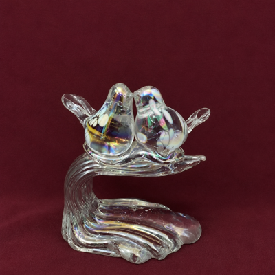 Art Glass Love Birds on Branch Figurine 