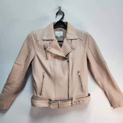 ENA PELLY Biker Leather Jacket  Size S Blush Pink