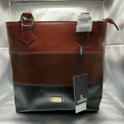 Womens Cellini Genuine Leather Bag (Black/Brown)