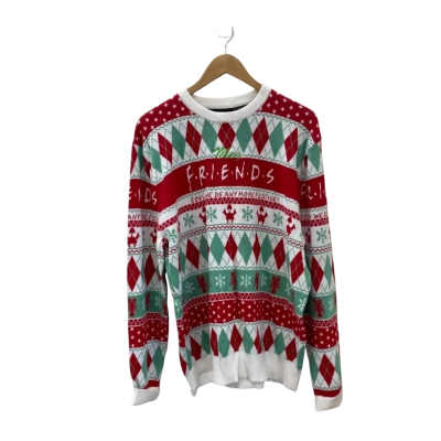  Friends Mens  Size S/M Crew Neck Jumper Green / Red / White Christmas 